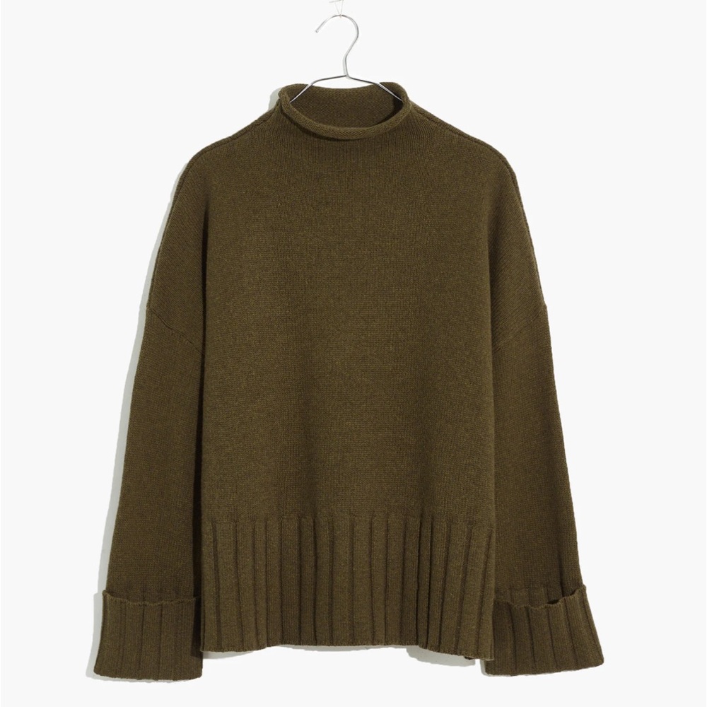 Madewell Khaki Mock-neck Sweater in Cotton-Merino Yarn